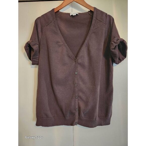 C30 St John's Bay brown button-up short-sleeved sweater cardigan - Picture 1 of 8